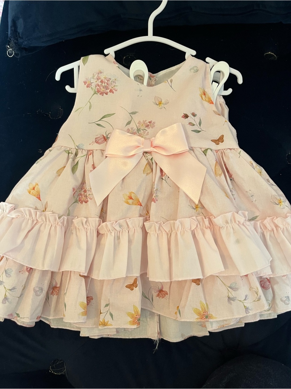 Girls' Pink Floral Ruffle Dress with Bow